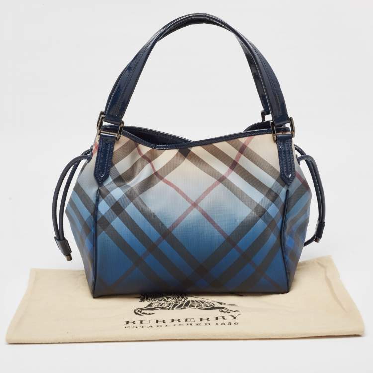 Pre Owned Burberry Blue Ombre Supernova Check PVC Bilmore Tote