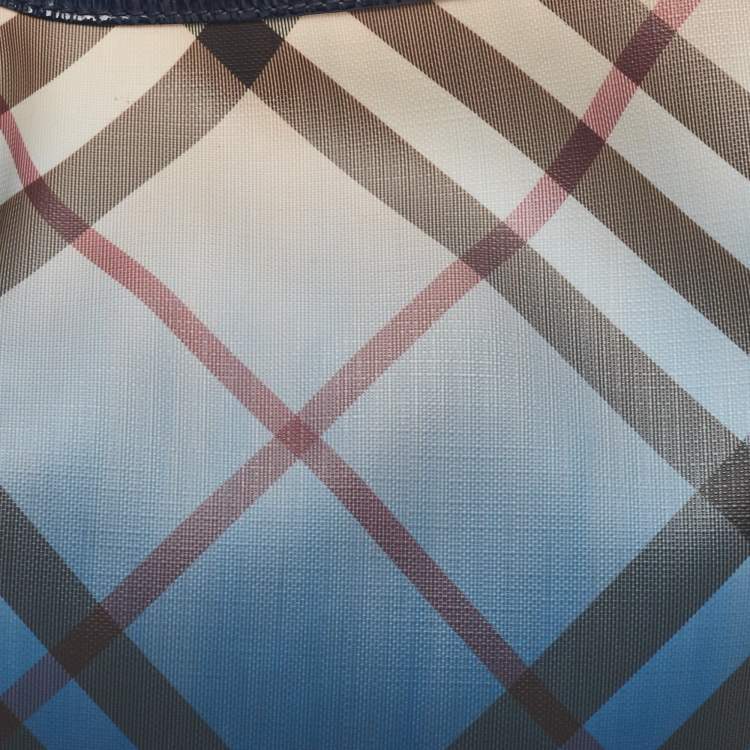 Pre Owned Burberry Blue Ombre Supernova Check PVC Bilmore Tote