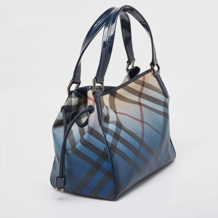 Pre Owned Burberry Blue Ombre Supernova Check PVC Bilmore Tote