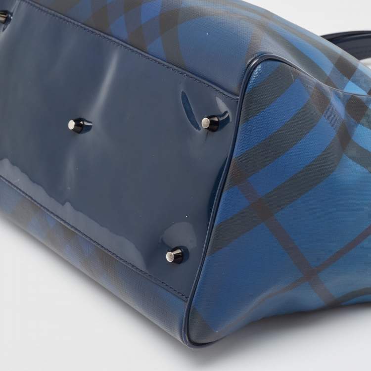 Pre Owned Burberry Blue Ombre Supernova Check PVC Bilmore Tote
