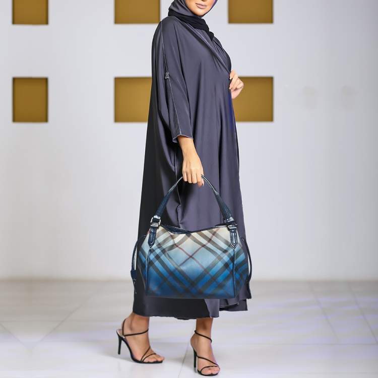 Pre Owned Burberry Blue Ombre Supernova Check PVC Bilmore Tote