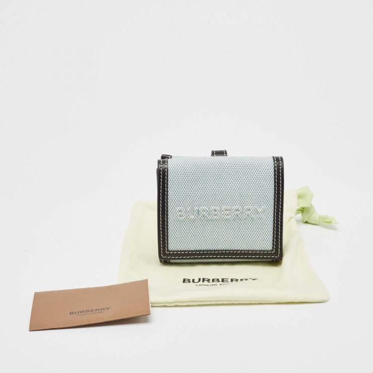 Pre Owned Burberry Blue/Black Canvas and Leather Luna Compact Wallet