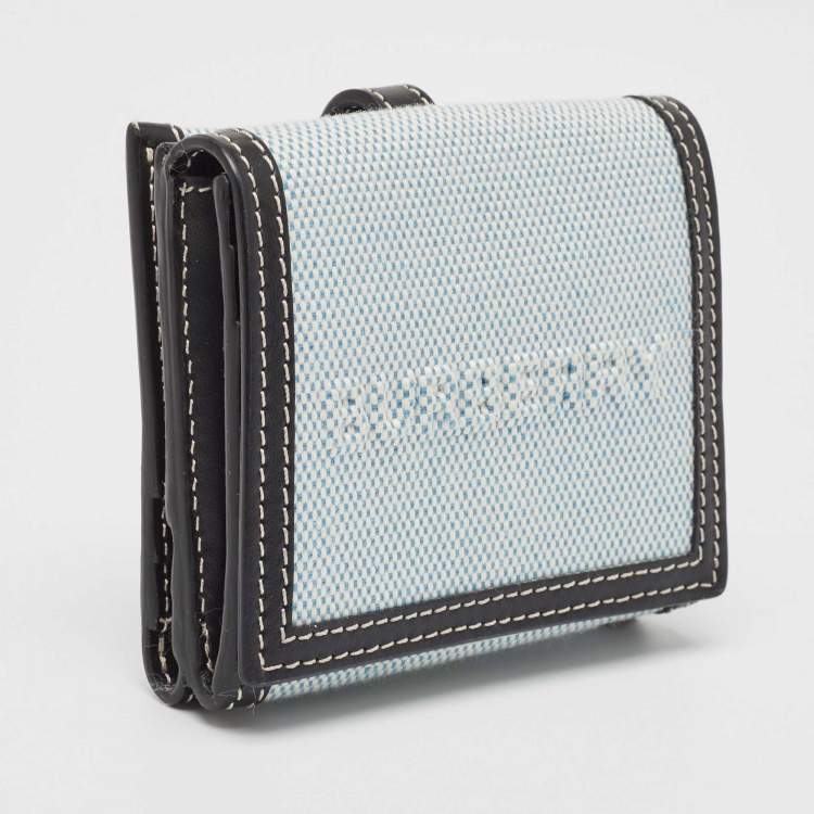 Pre Owned Burberry Blue/Black Canvas and Leather Luna Compact Wallet