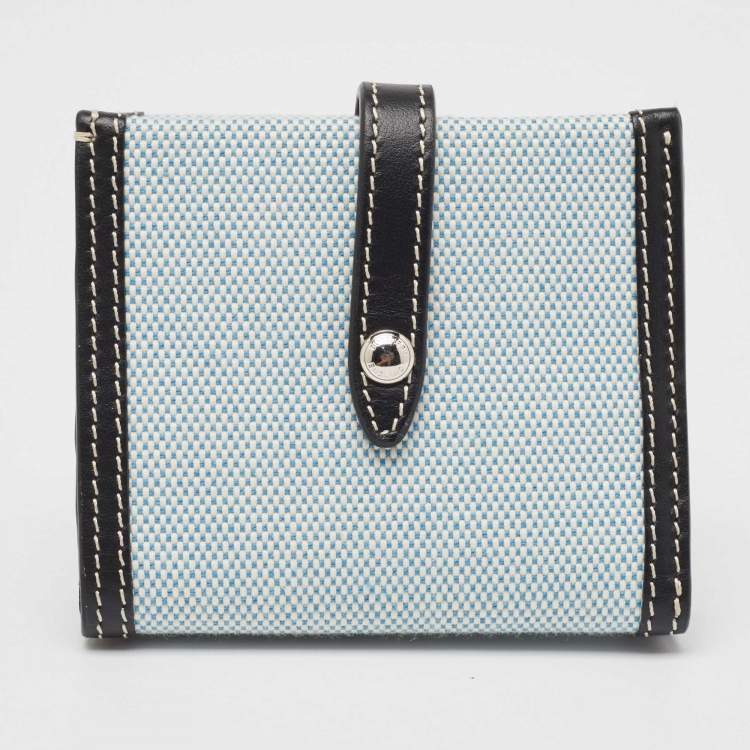 Pre Owned Burberry Blue/Black Canvas and Leather Luna Compact Wallet