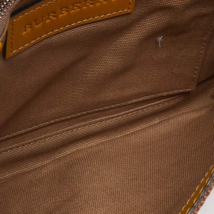 Pre Owned Burberry Beige/Yellow House Check Canvas and Leather Shoulder Bag