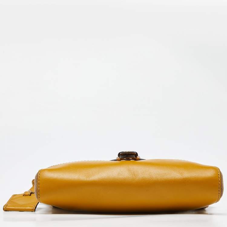 Pre Owned Burberry Beige/Yellow House Check Canvas and Leather Shoulder Bag