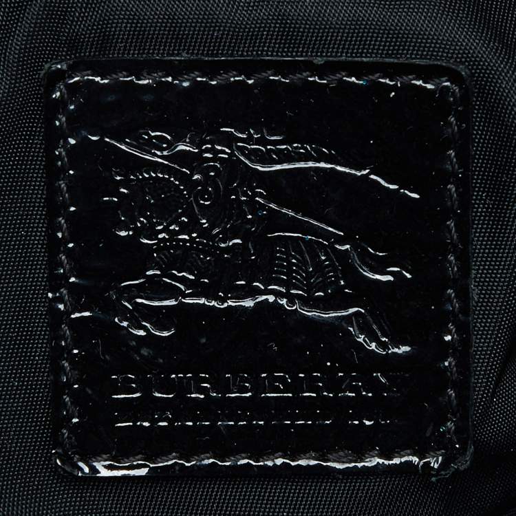 Pre Owned Burberry Black/Grey Beat Check Canvas and Patent Leather Lowry Tote