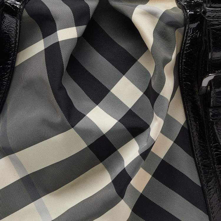 Pre Owned Burberry Black/Grey Beat Check Canvas and Patent Leather Lowry Tote