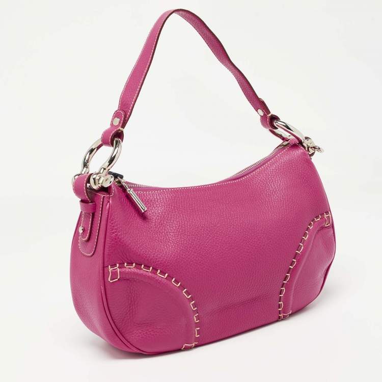 Pre Owned Burberry Dark Pink Leather Shoulder Bag