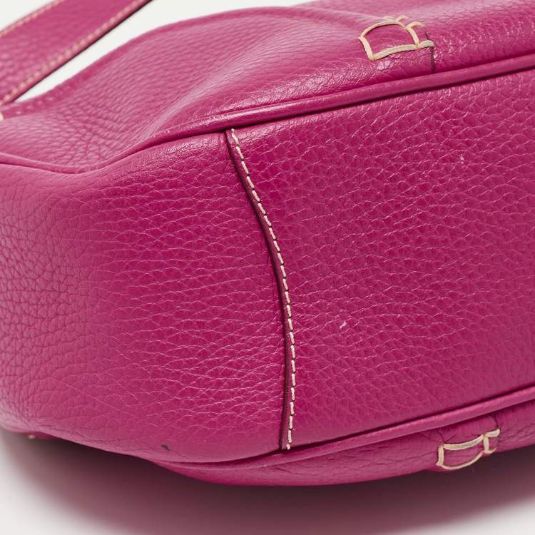 Pre Owned Burberry Dark Pink Leather Shoulder Bag