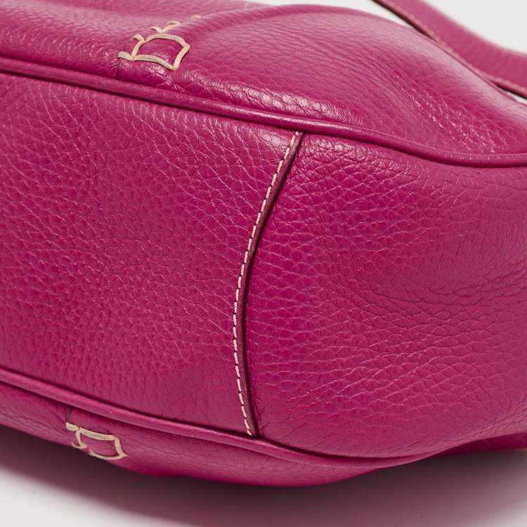 Pre Owned Burberry Dark Pink Leather Shoulder Bag