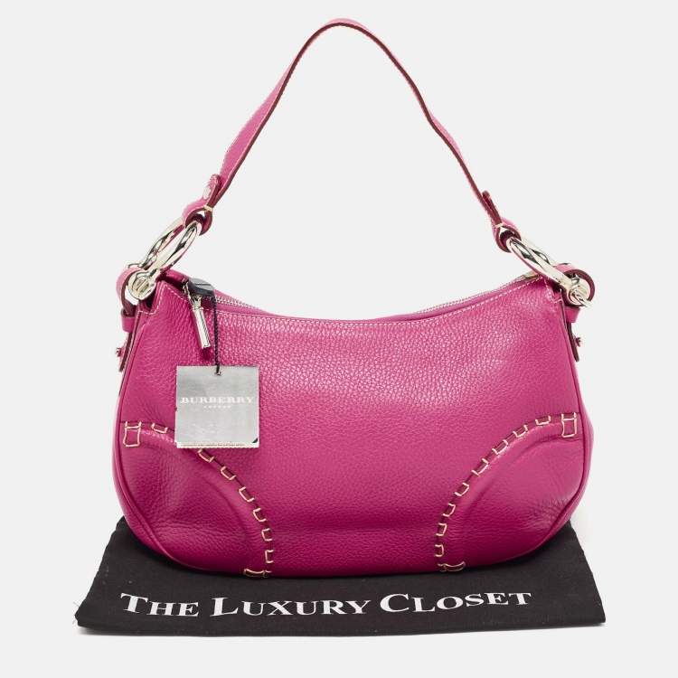 Pre Owned Burberry Dark Pink Leather Shoulder Bag