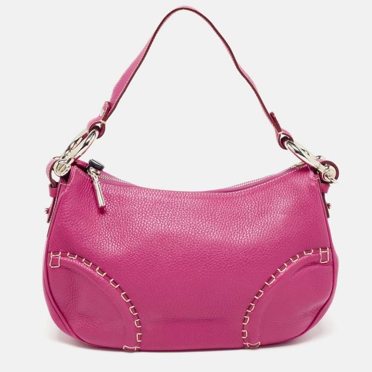 Pre Owned Burberry Dark Pink Leather Shoulder Bag