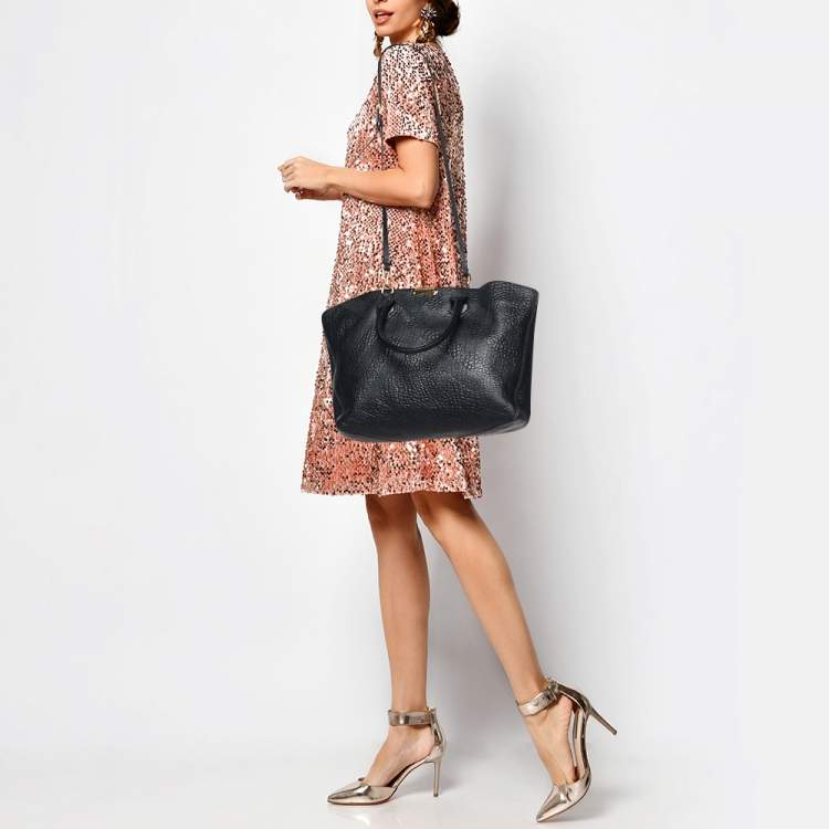 Pre Owned Burberry Black Leather Dewsbury Tote