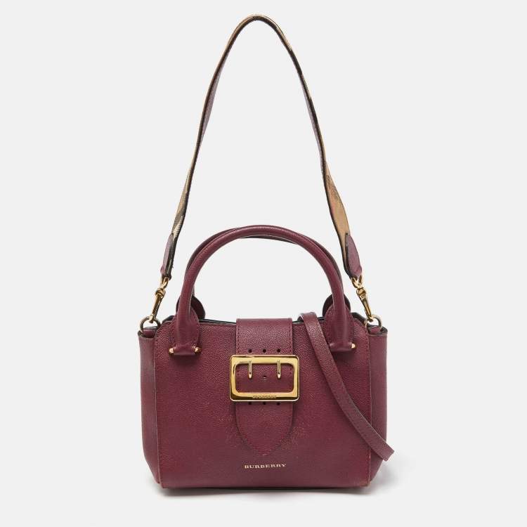 Burberry Burgundy Grained Leather Small Buckle Tote Burberry TLC