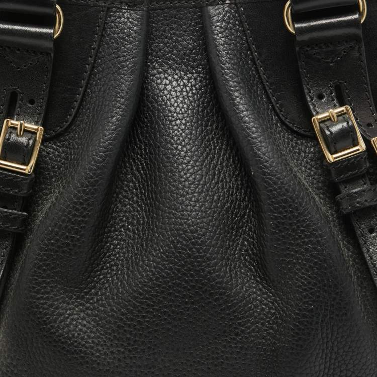 Pre Owned Burberry Black Leather Bridle Whipstitch Tote