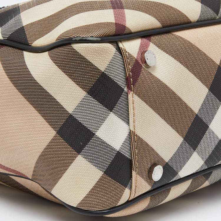 Pre Owned Burberry Beige/Black Super Nova Check PVC and Patent Leather Tote
