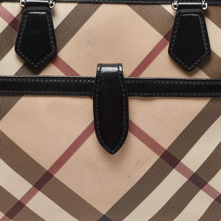 Pre Owned Burberry Beige/Black Super Nova Check PVC and Patent Leather Tote