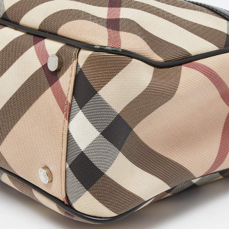 Pre Owned Burberry Beige/Black Super Nova Check PVC and Patent Leather Tote