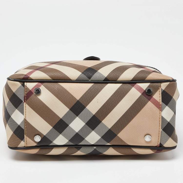 Pre Owned Burberry Beige/Black Super Nova Check PVC and Patent Leather Tote