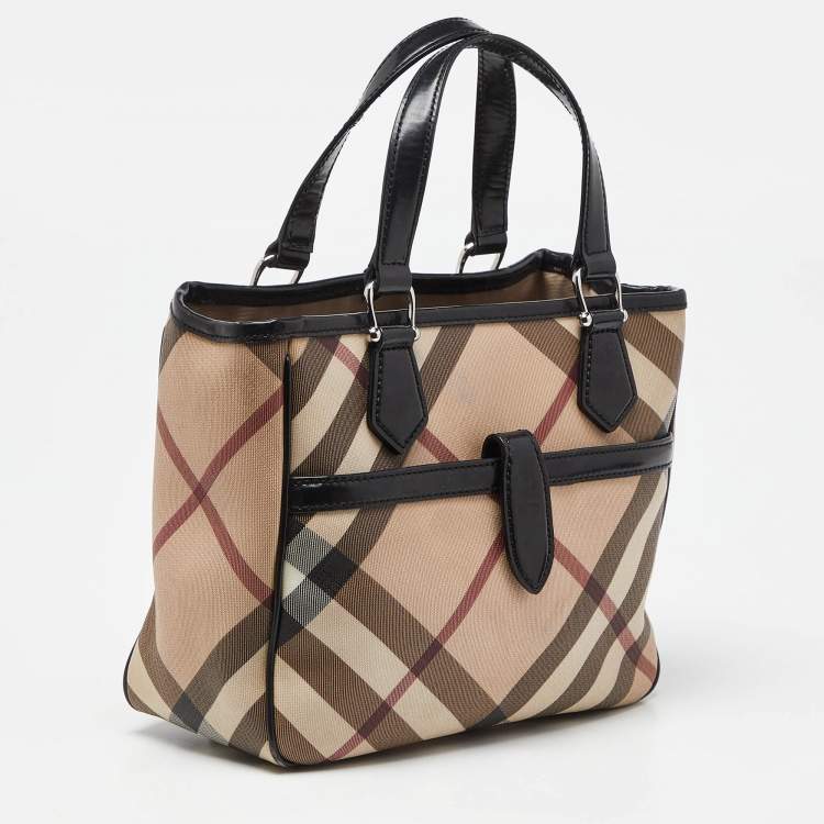 Pre Owned Burberry Beige/Black Super Nova Check PVC and Patent Leather Tote