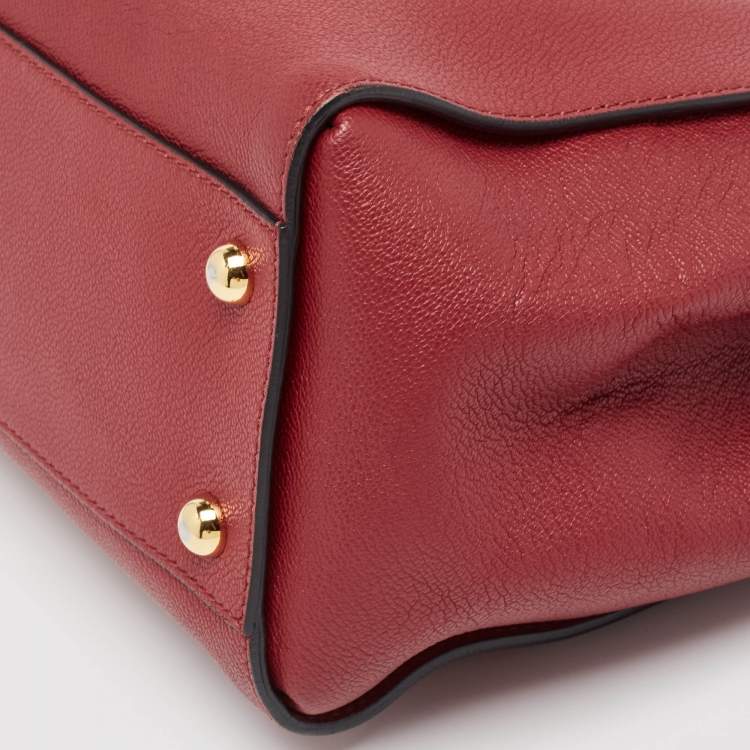 Pre Owned Burberry Red Leather Buckle Tote