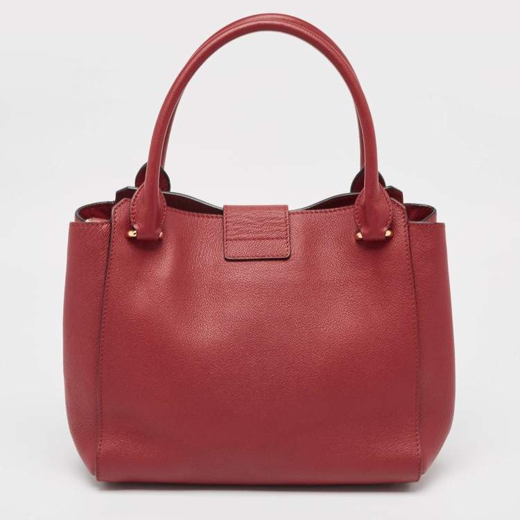 Pre Owned Burberry Red Leather Buckle Tote