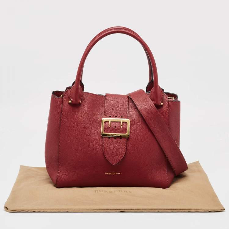 Pre Owned Burberry Red Leather Buckle Tote