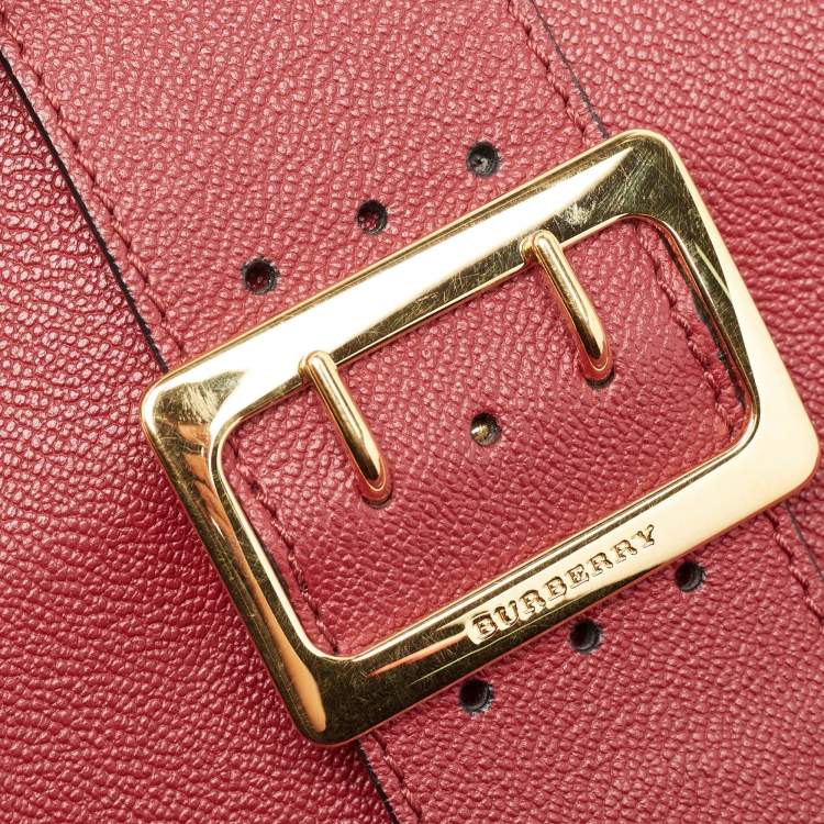 Pre Owned Burberry Red Leather Buckle Tote