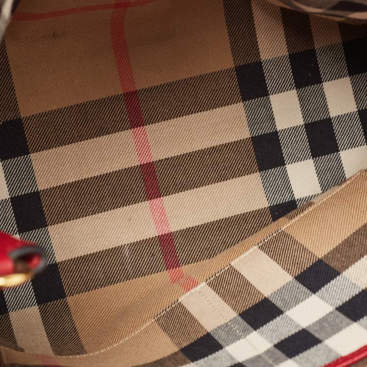 Pre Owned Burberry Red Leather Buckle Tote