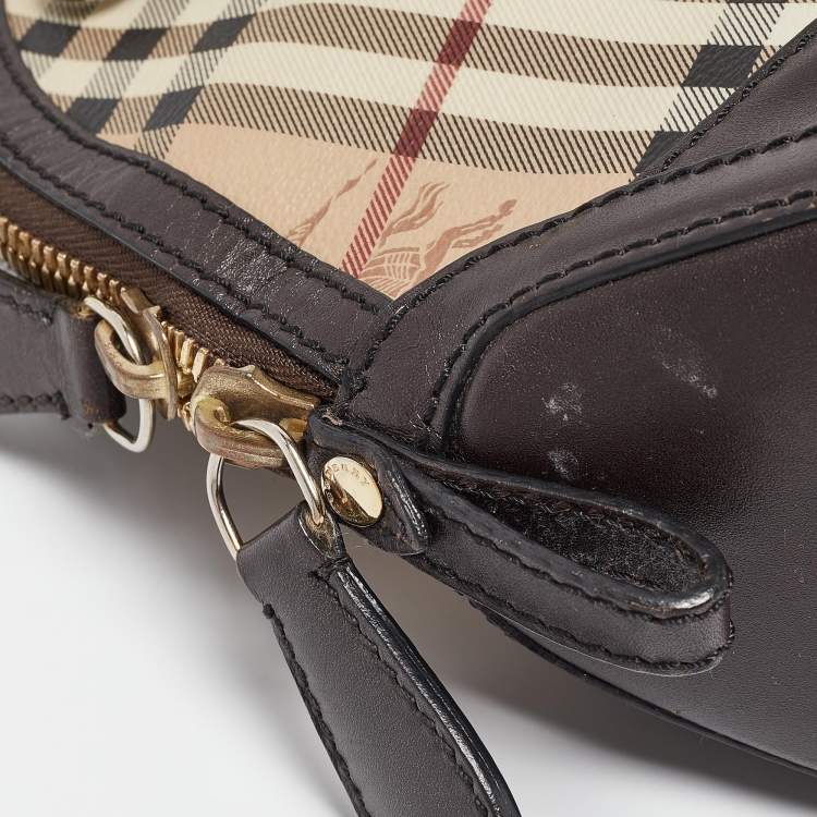Pre Owned Burberry Beige/Dark Brown House Check Coated Canvas and Leather Orchard Bag