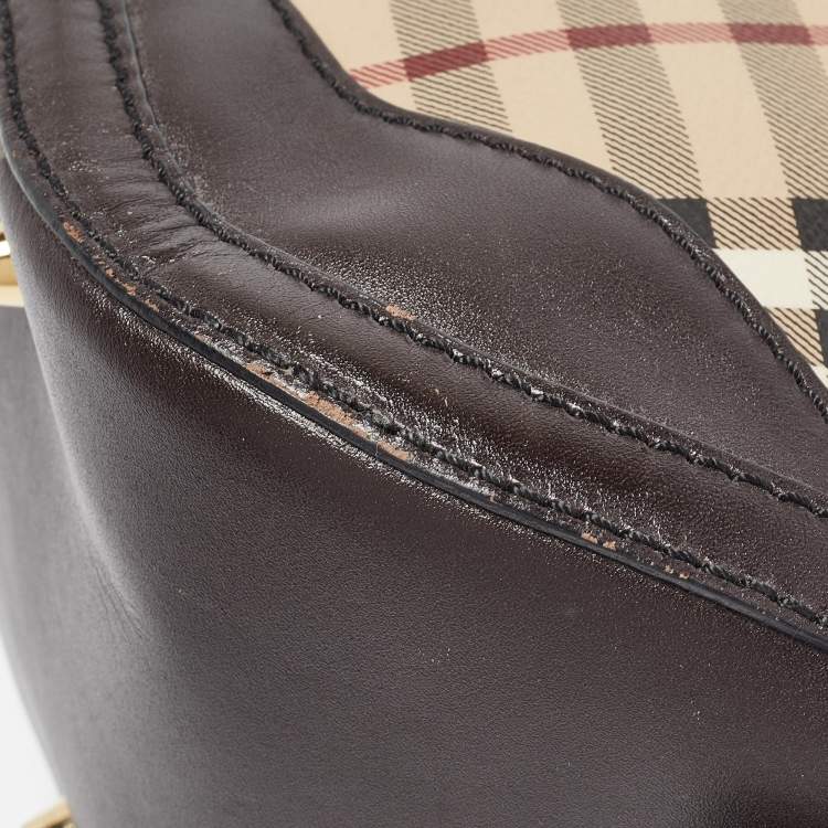 Pre Owned Burberry Beige/Dark Brown House Check Coated Canvas and Leather Orchard Bag