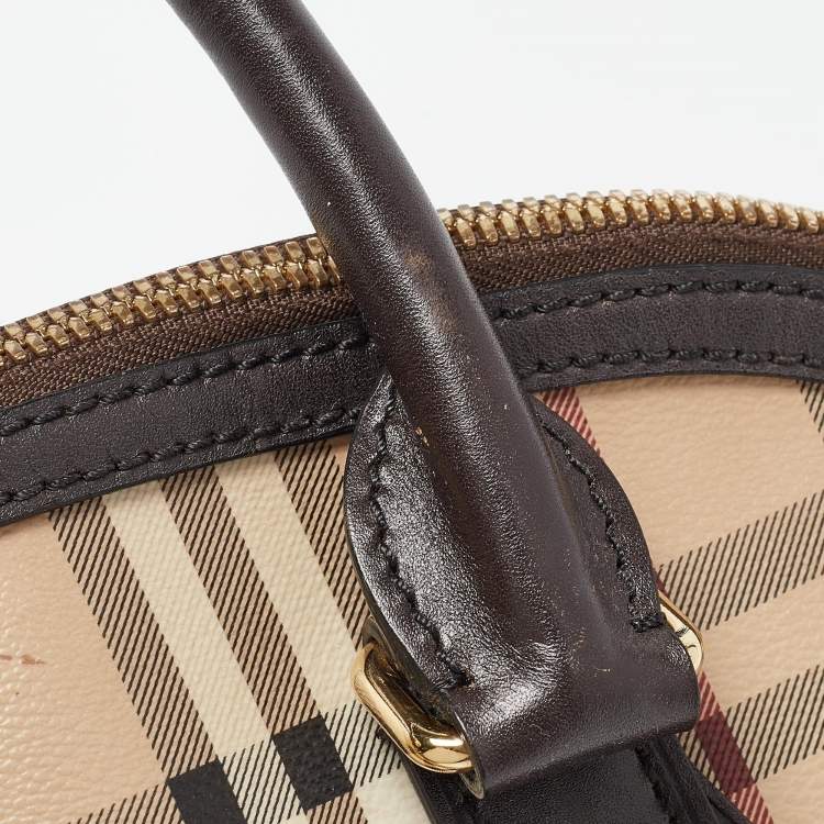 Pre Owned Burberry Beige/Dark Brown House Check Coated Canvas and Leather Orchard Bag