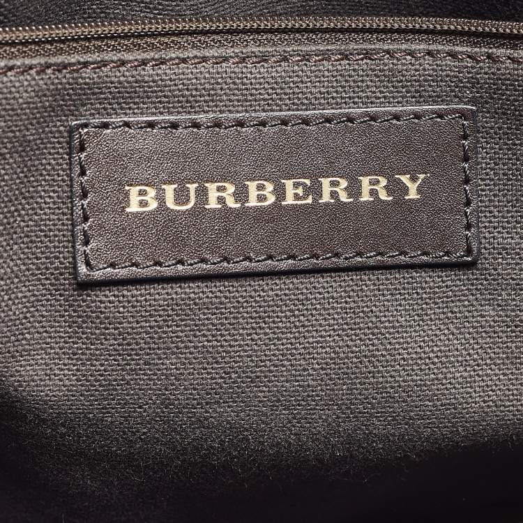 Pre Owned Burberry Beige/Dark Brown House Check Coated Canvas and Leather Orchard Bag