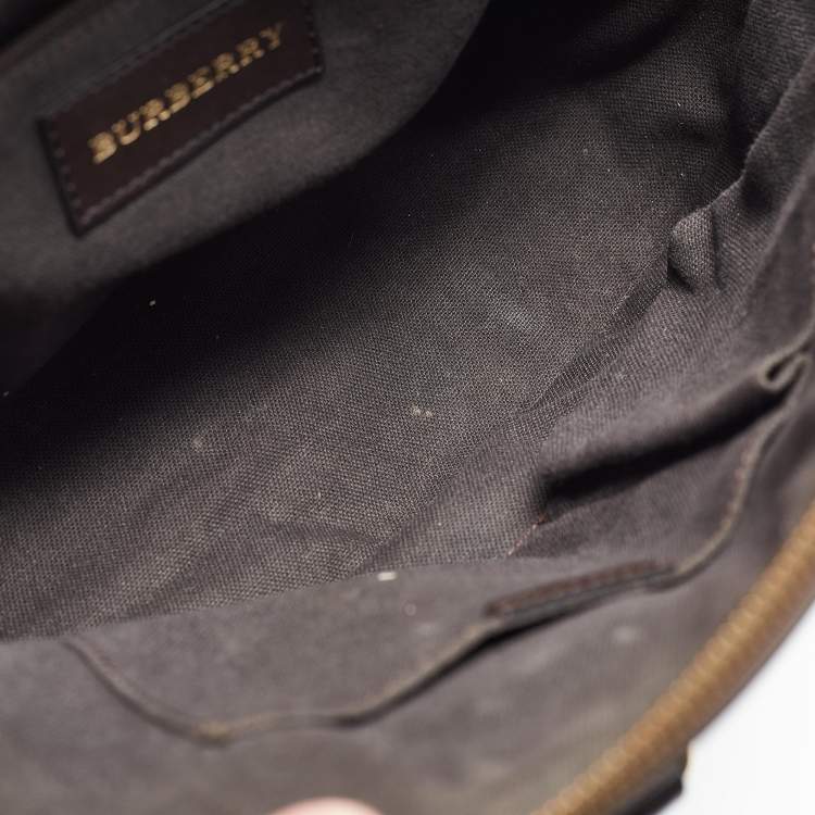 Pre Owned Burberry Beige/Dark Brown House Check Coated Canvas and Leather Orchard Bag