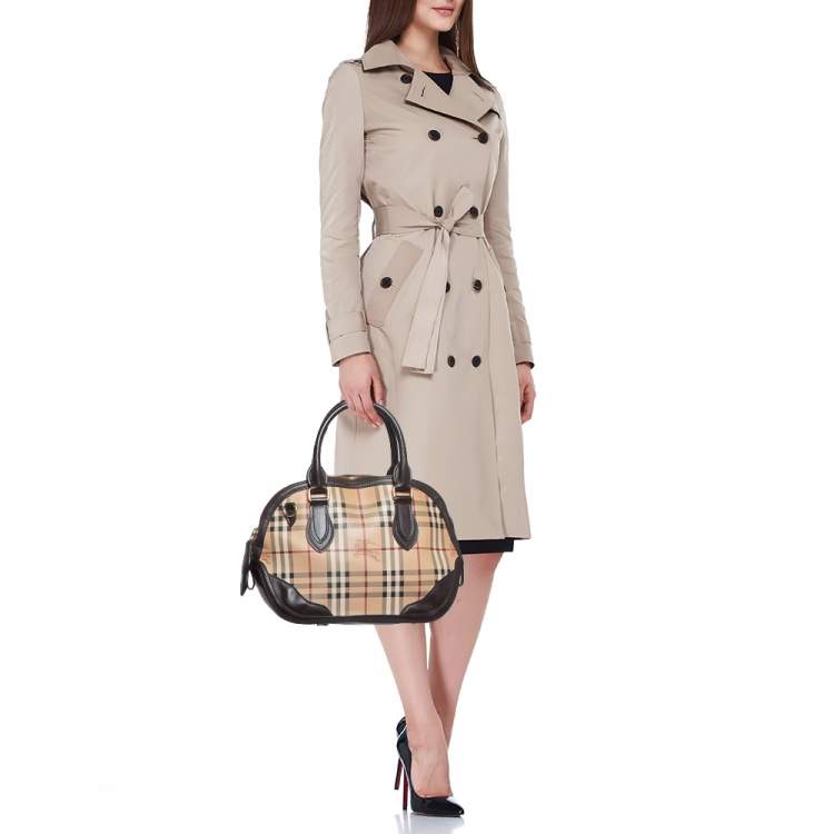 Pre Owned Burberry Beige/Dark Brown House Check Coated Canvas and Leather Orchard Bag