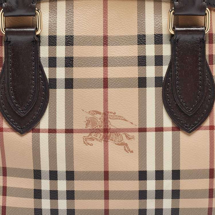 Pre Owned Burberry Beige/Dark Brown House Check Coated Canvas and Leather Orchard Bag