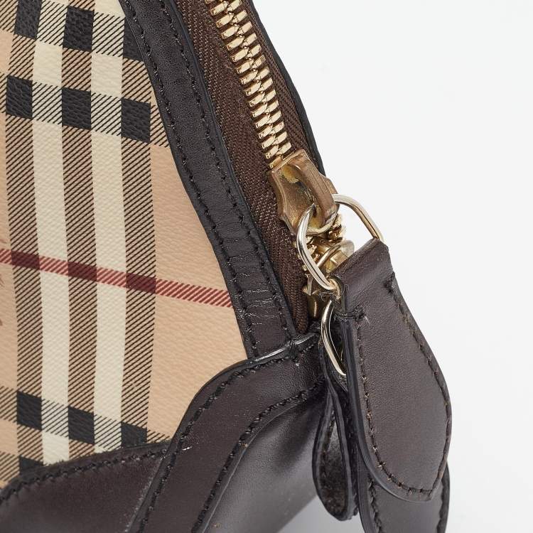 Pre Owned Burberry Beige/Dark Brown House Check Coated Canvas and Leather Orchard Bag