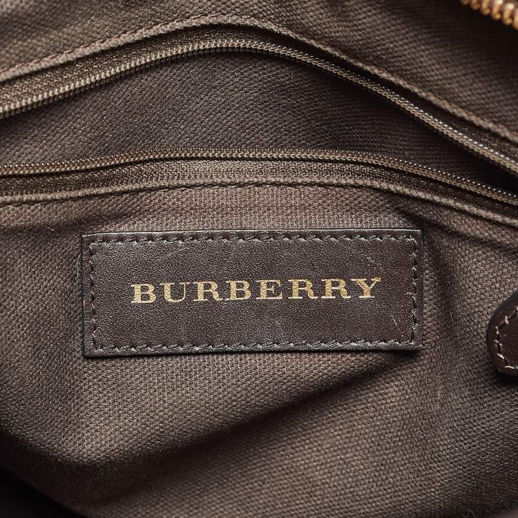 Pre Owned Burberry Choco Brown/Beige Haymarket Check Coated Canvas and Leather Minford Satchel