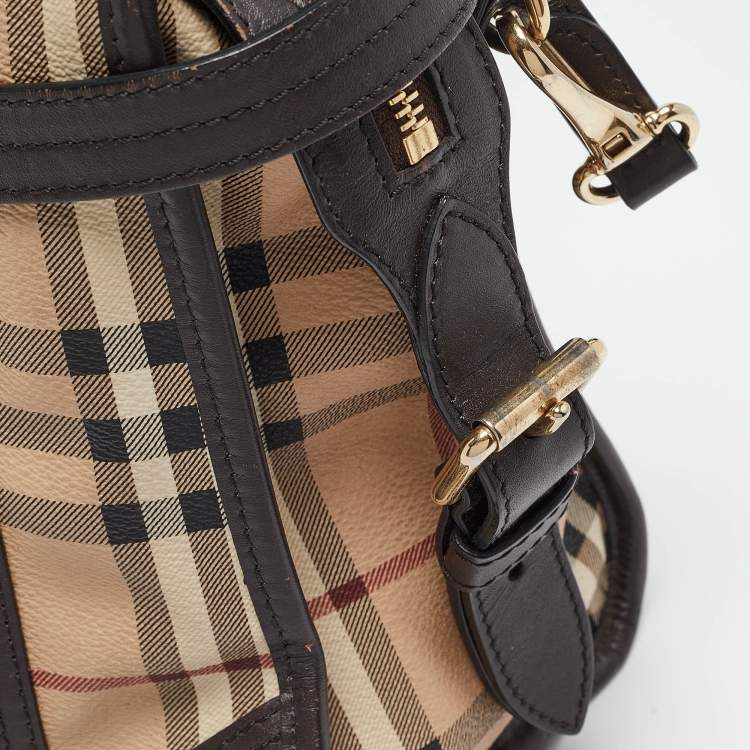 Pre Owned Burberry Choco Brown/Beige Haymarket Check Coated Canvas and Leather Minford Satchel