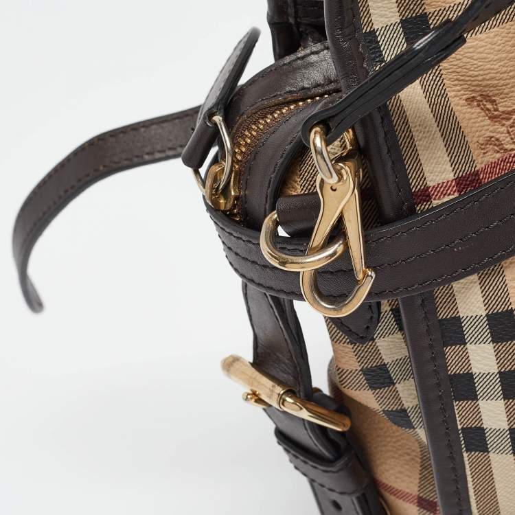 Pre Owned Burberry Choco Brown/Beige Haymarket Check Coated Canvas and Leather Minford Satchel