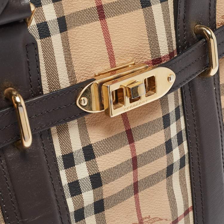 Pre Owned Burberry Choco Brown/Beige Haymarket Check Coated Canvas and Leather Minford Satchel