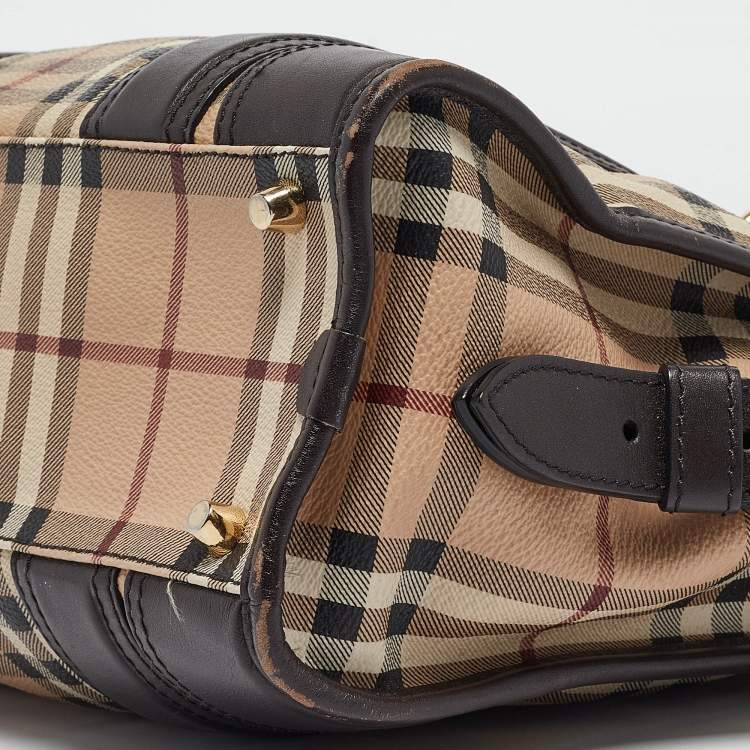 Pre Owned Burberry Choco Brown/Beige Haymarket Check Coated Canvas and Leather Minford Satchel