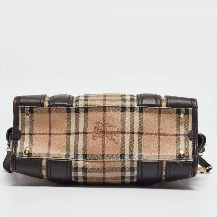 Pre Owned Burberry Choco Brown/Beige Haymarket Check Coated Canvas and Leather Minford Satchel