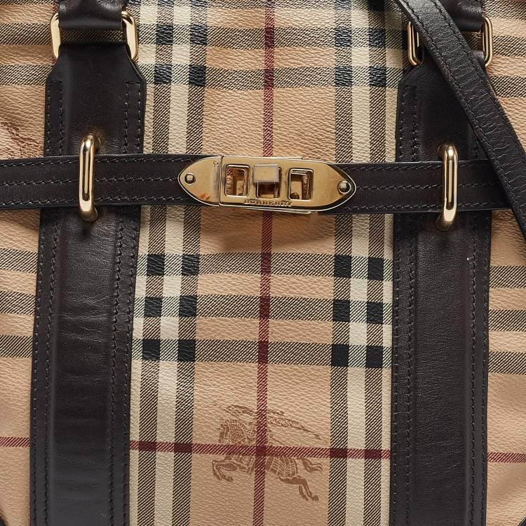 Pre Owned Burberry Choco Brown/Beige Haymarket Check Coated Canvas and Leather Minford Satchel