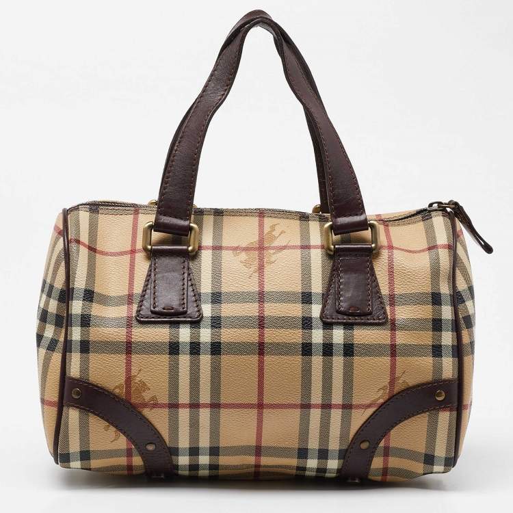 Pre Owned Burberry Brown/Beige Haymarket Coated Canvas and Leather Chester Bowler Bag