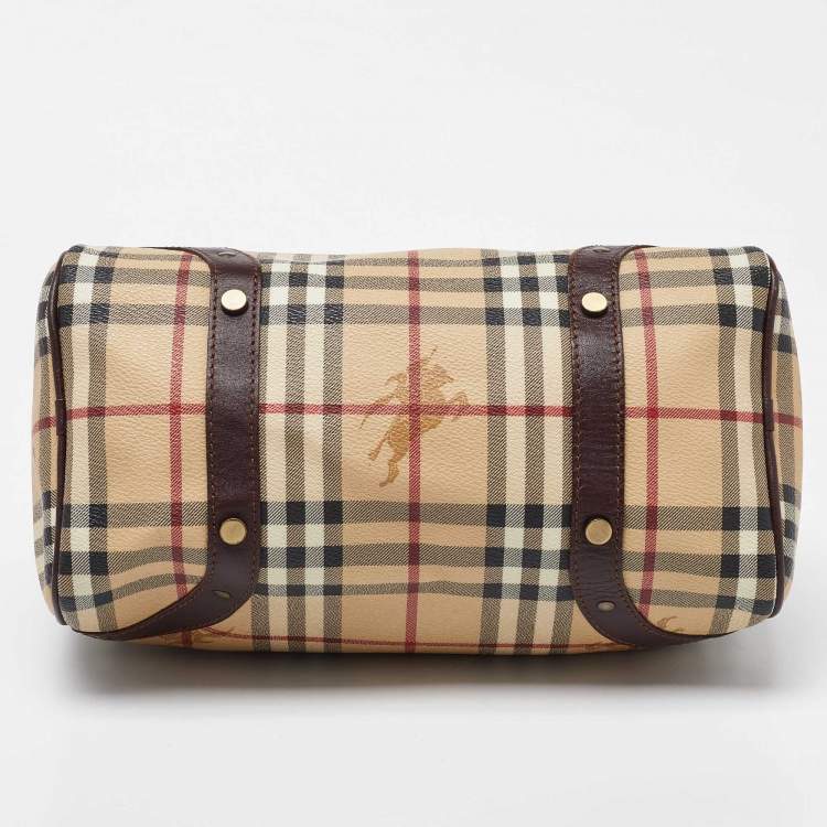 Pre Owned Burberry Brown/Beige Haymarket Coated Canvas and Leather Chester Bowler Bag