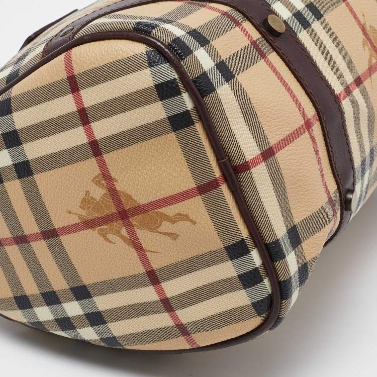 Pre Owned Burberry Brown/Beige Haymarket Coated Canvas and Leather Chester Bowler Bag