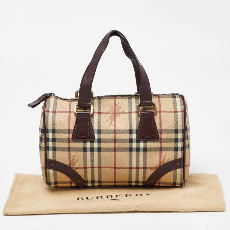 Pre Owned Burberry Brown/Beige Haymarket Coated Canvas and Leather Chester Bowler Bag