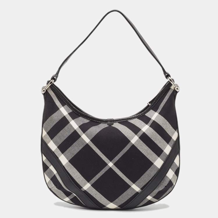 Pre Owned Burberry Black House Check Canvas and Leather Larkin Hobo